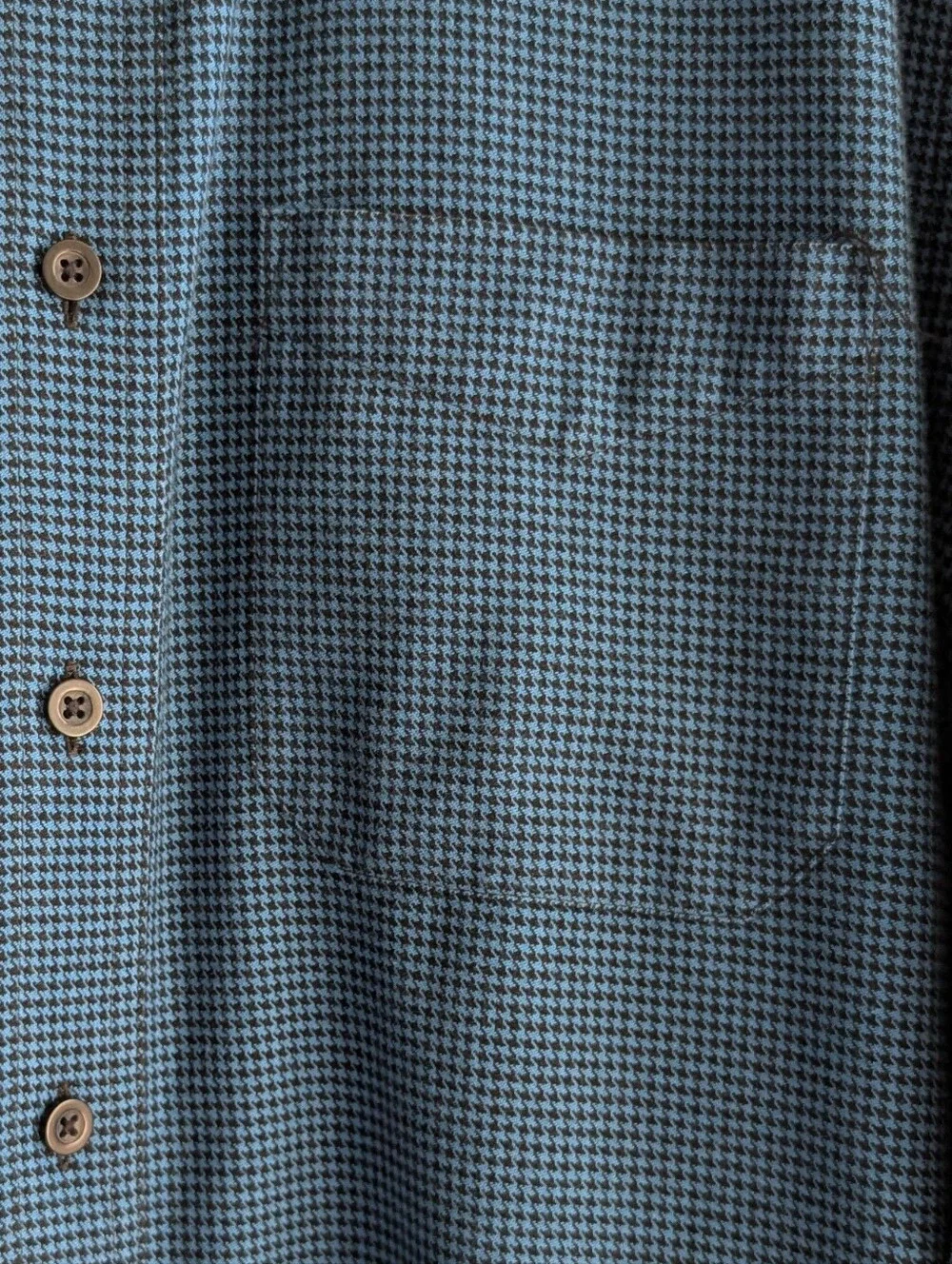 L.L. Bean Blue Black Houndstooth Cotton Flannel Button-Down Shirt - L Tall